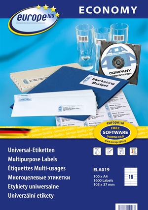 Avery Europe 100 Universal Etiketten 105 x 37,1 mm, 1600 Stück.